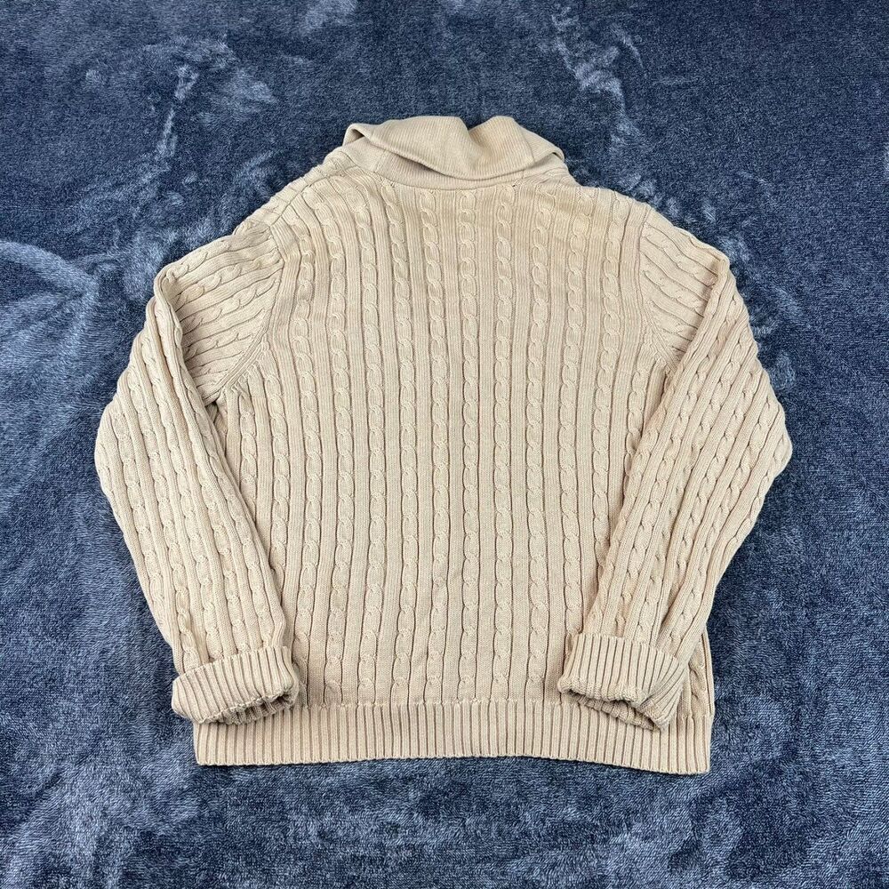 Vtg Lauren Ralph Lauren Chunky Cable Knit Shawl Collar Cotton Cardigan L/XL* - Picture 8 of 12